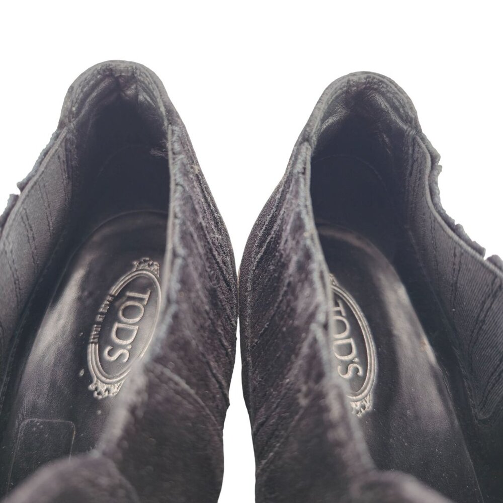 Tod's Italy Tex Black Suede Ankle Booties Women 6.5 Chunky Heel Dress Shoes 37.5 - Picture 8 of 12